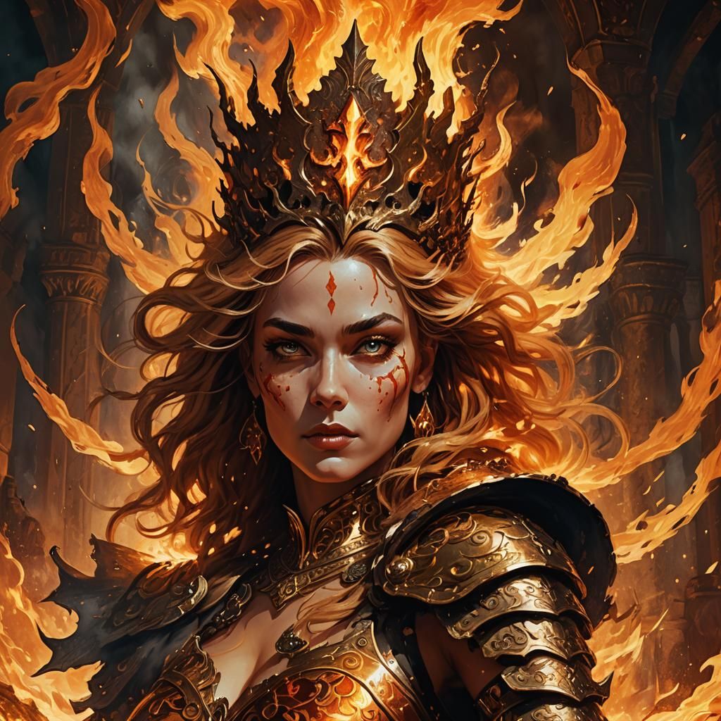 Fire Queen Portrait in Burning Throne Room