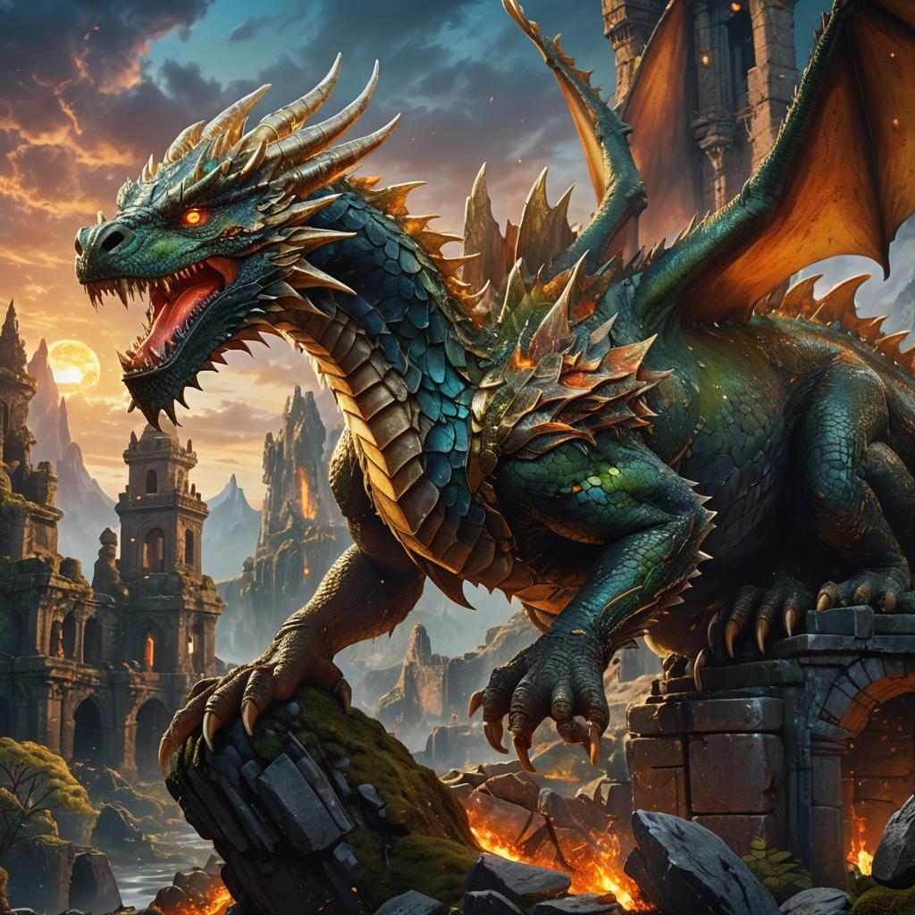 Crystal Dragon Roaring in Ancient Ruins