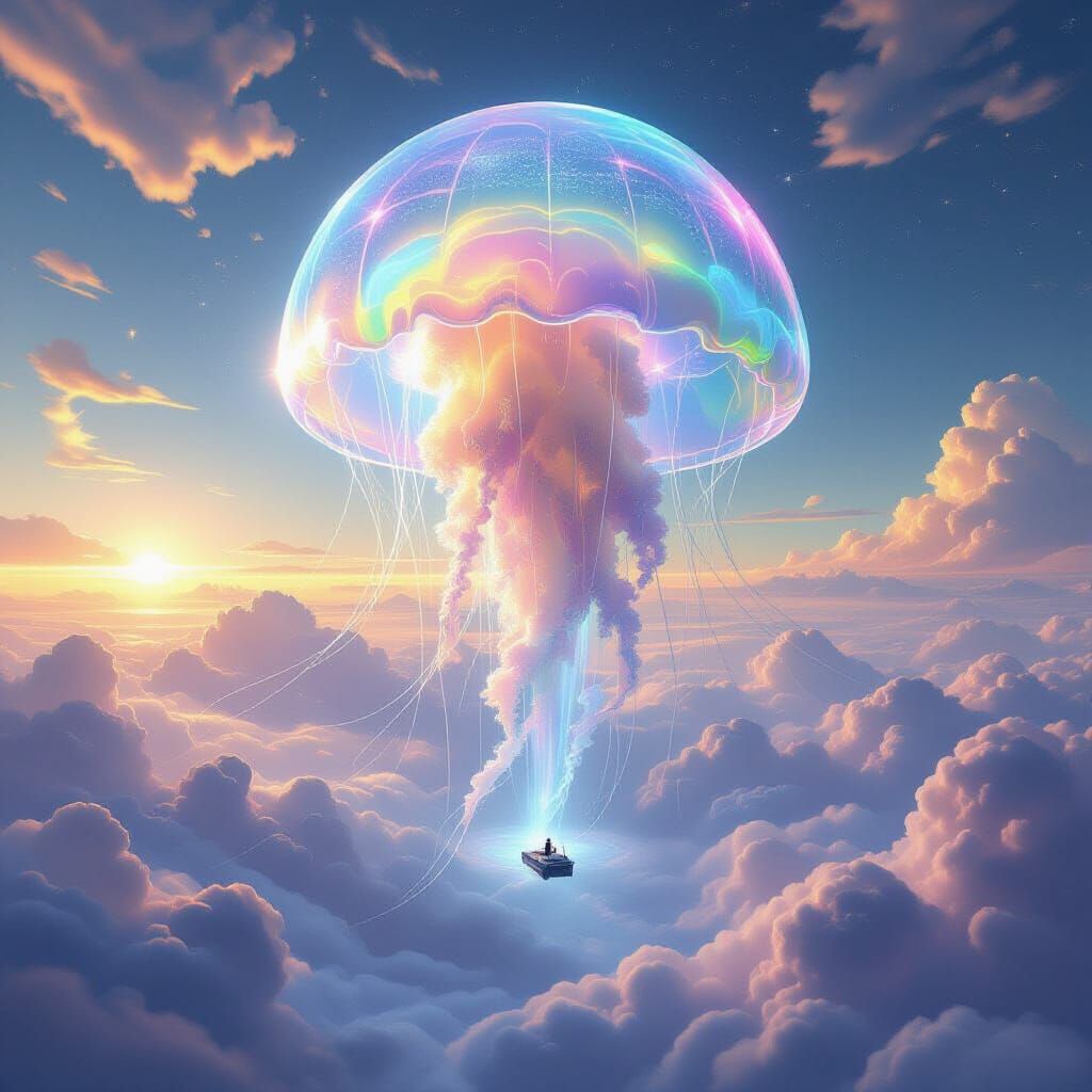 Crystalline Jellyfish Floating Above a Gas Giant