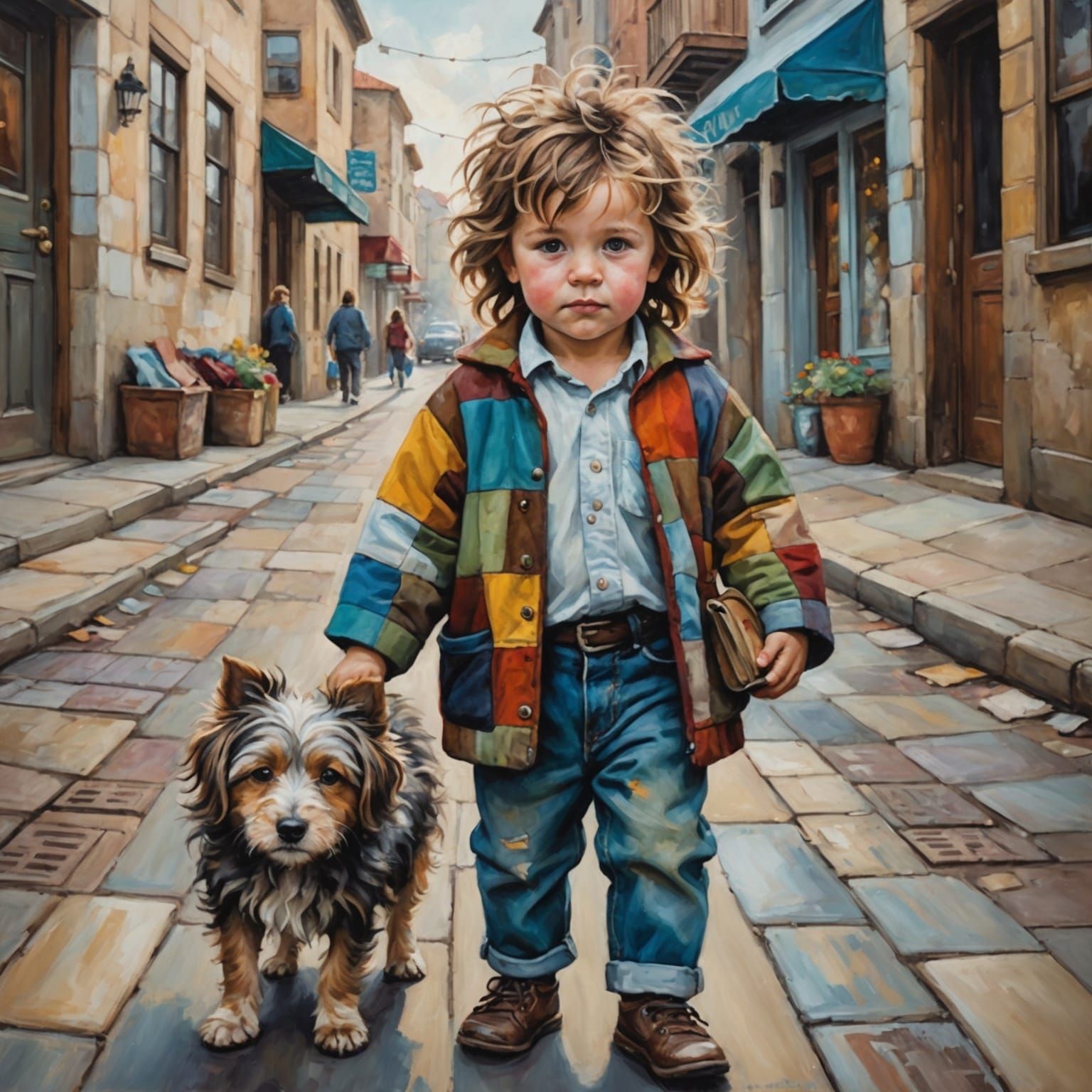 Whimsical Fantasy Oil Painting of Boy and Dog