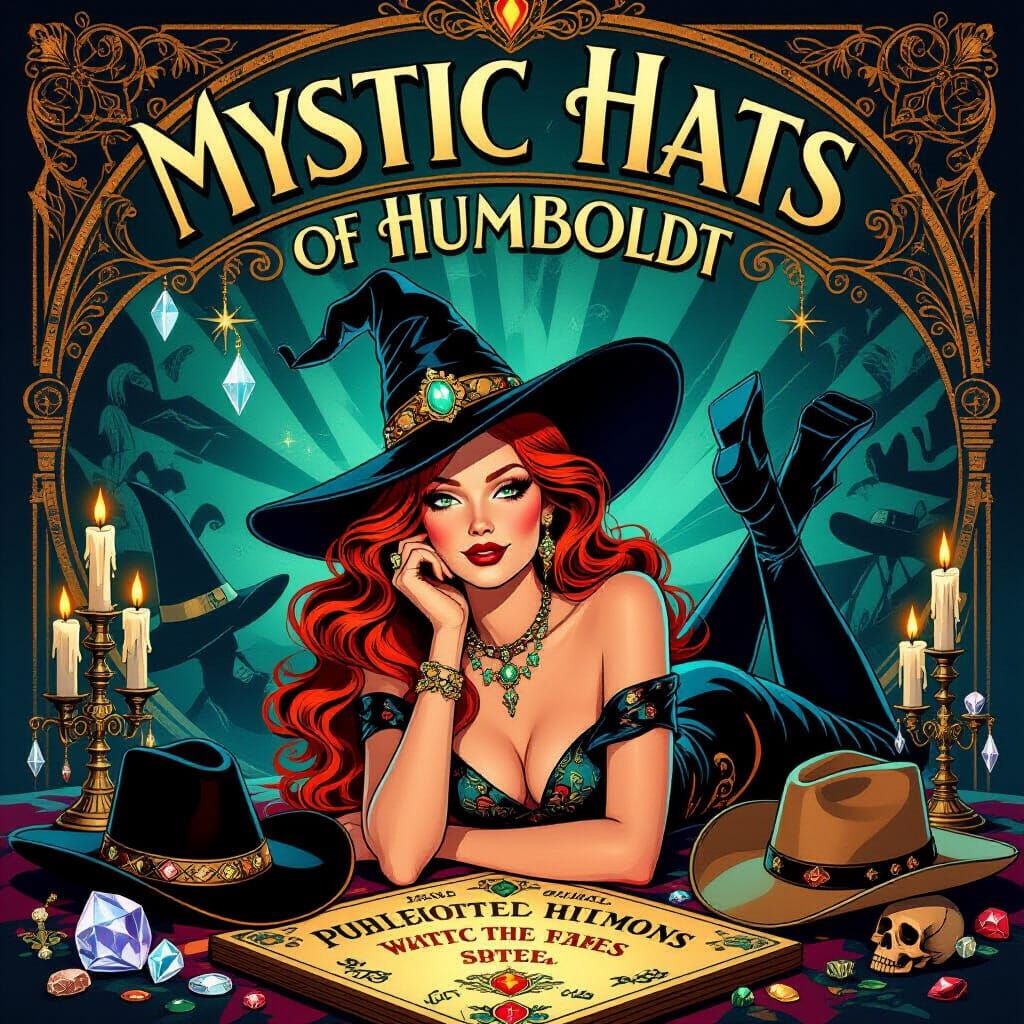 Art Deco Sign with Femme Fatale in Witch Hat