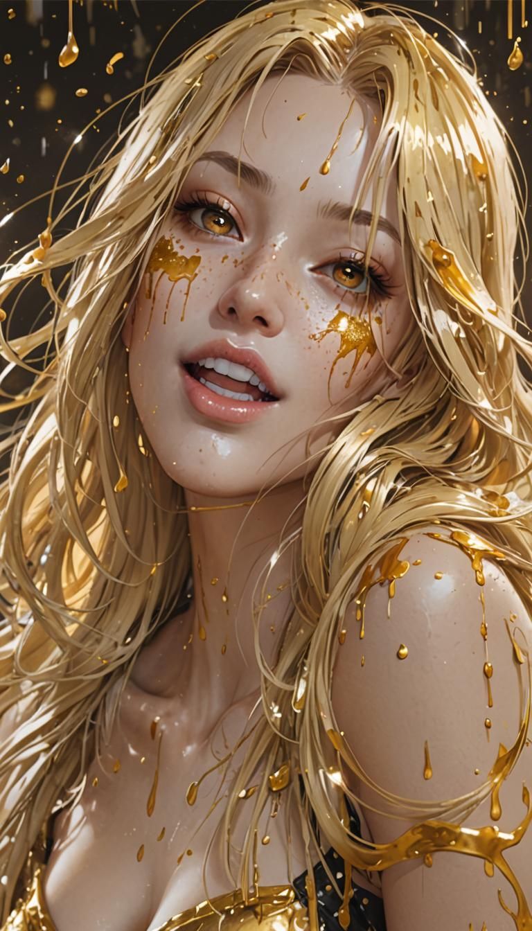 Golden Anime Woman in Detailed 3D Art