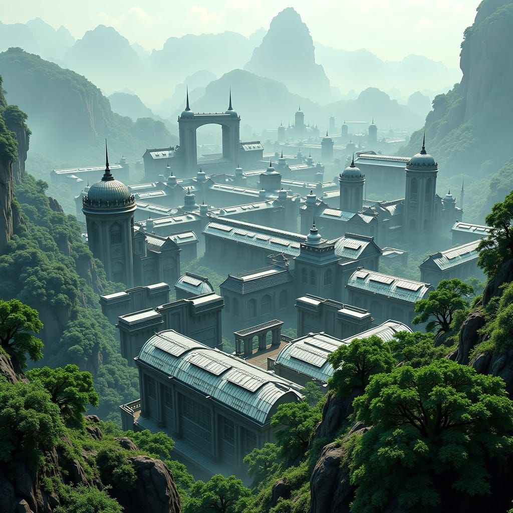 Futuristic Dark Steel Greenhouse City