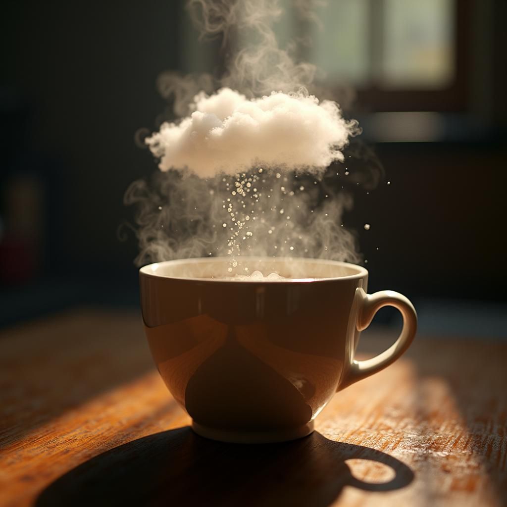 Coffee Cup with Self-Sustaining Cloud Steam