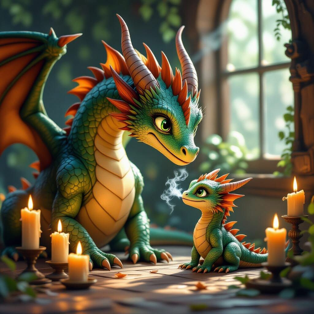 Mother Dragon Teaches Fire Safety to Hatchling