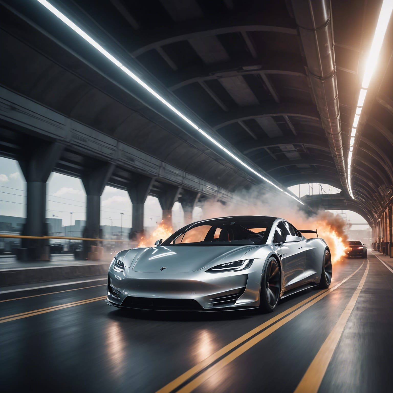 Cyberpunk Tesla Roadster Rocket Launch