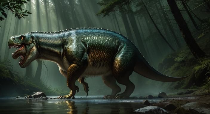 Tyrannosaurus Rex at Watering Hole in Golden Light