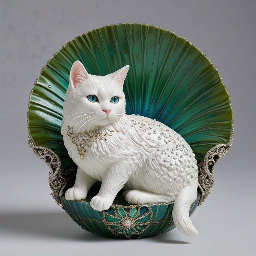 Open Prompt White cat in a green seashell
