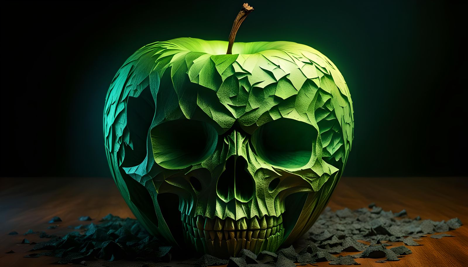 Kirigami Apple in Style of Zdzislaw Beksinski