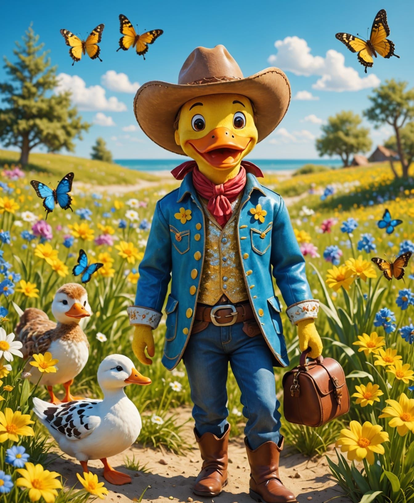 Cowboy Beach Holidays in Flower Meadow, 3D Art
