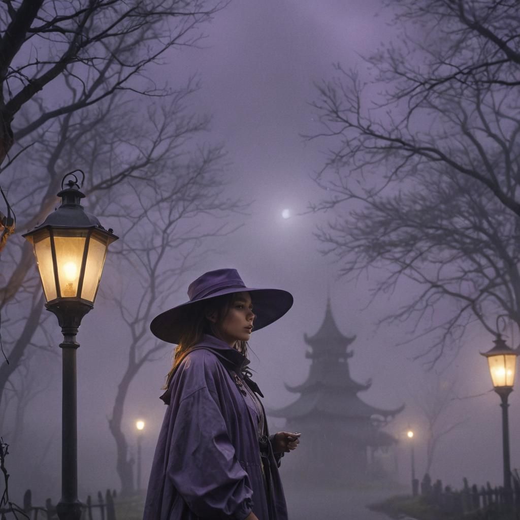Foggy Night Lantern: Dark Fantasy Concept Art