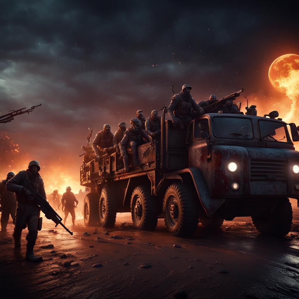 Soldiers Defending Civilians From Zombie Horde