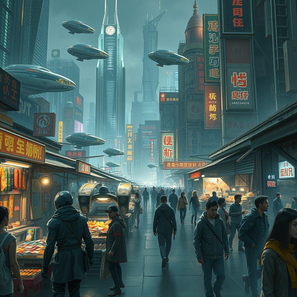 Futuristic Marketplace in a Cyberpunk City