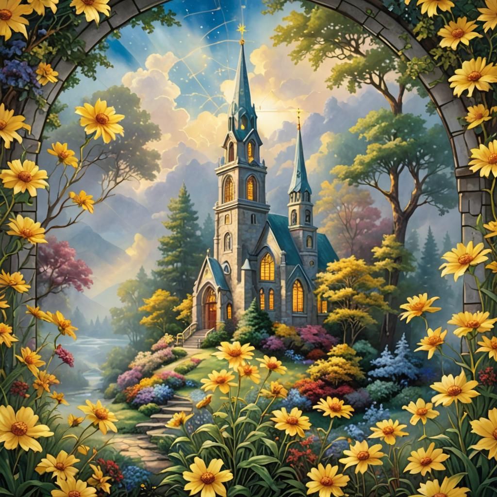 Ethereal Stained Glass Coreopsis Flower in Luminism Style