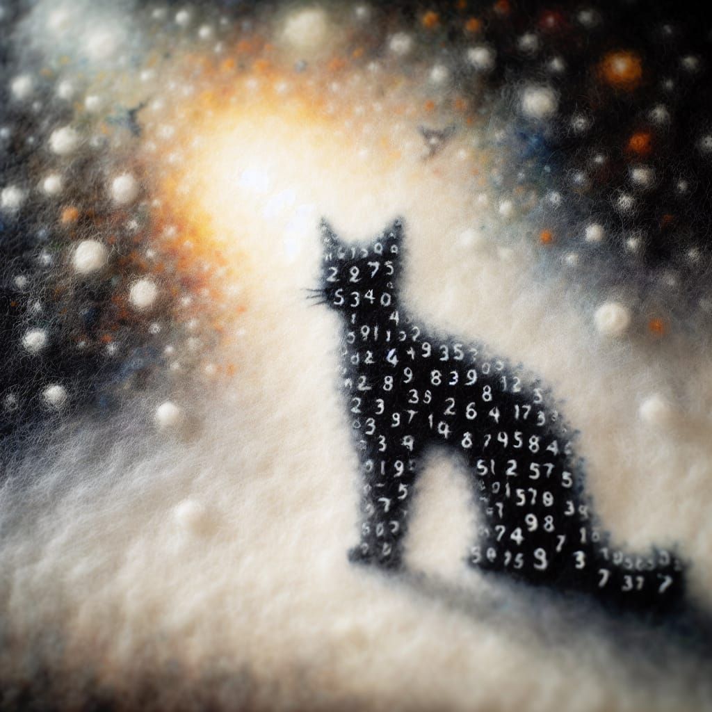 Mystical Number Cat Oil Painting on Felt