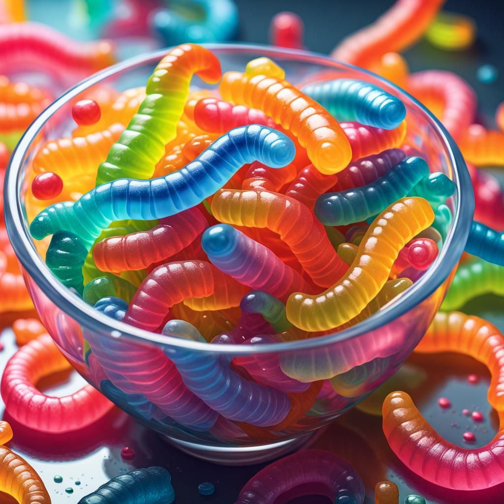 Bioluminescent Gummy Worms in Watercolor Graffiti Style