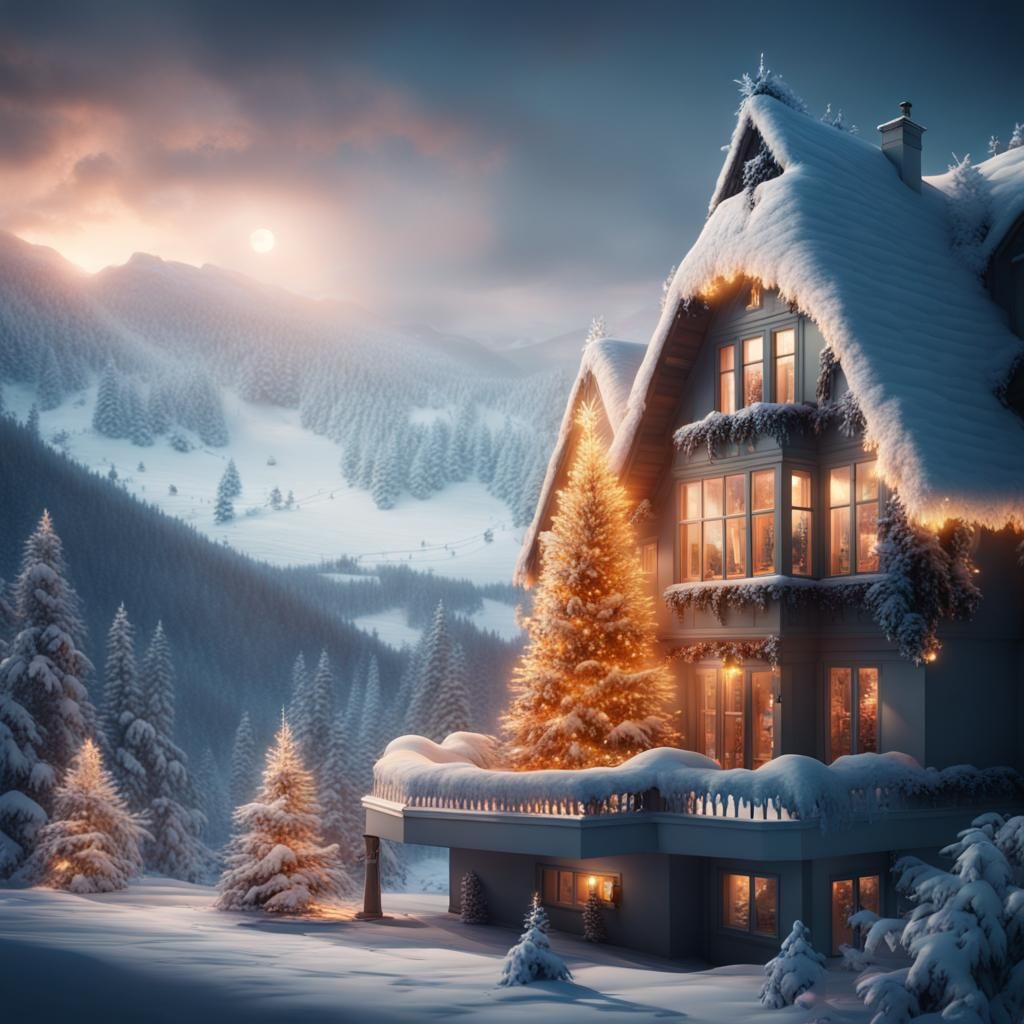 Magical Winter Christmas Home: Digital Matte Painting