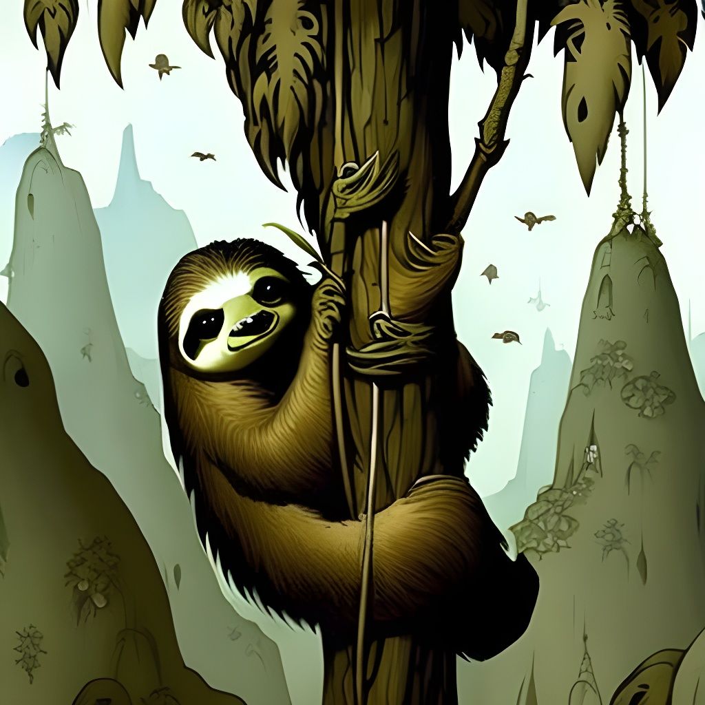 Whimsical Sloth in Animated Style
