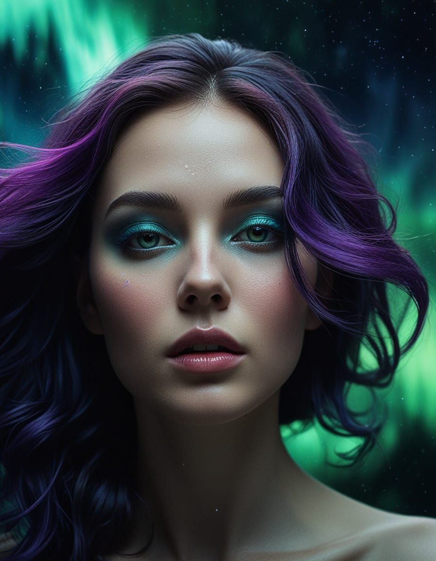 Surreal Woman's Face Dissolves into Cosmic Colors