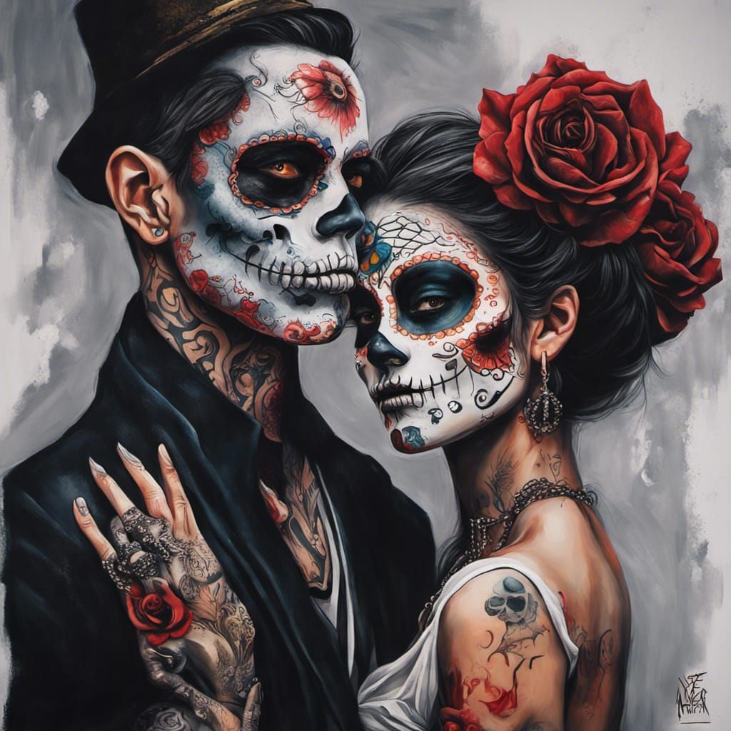 Dia de Los Muertos Couple in Anime Graffiti Style