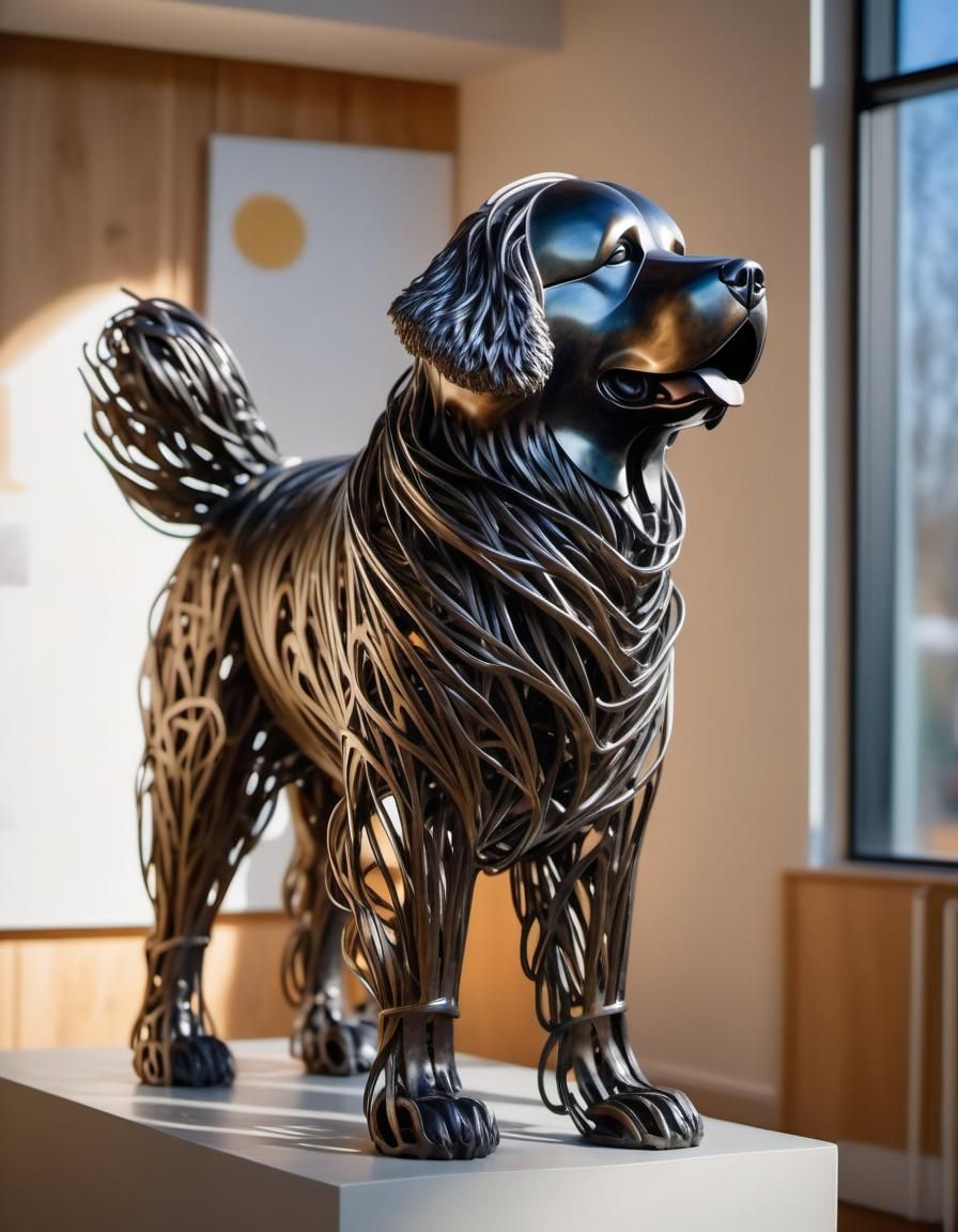 Heartwarming Metal Sculpture of Newfoundland Dog