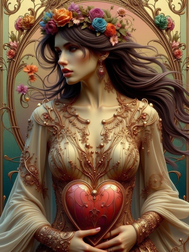 Ethereal Heart: Woman in Art Nouveau Punk Style