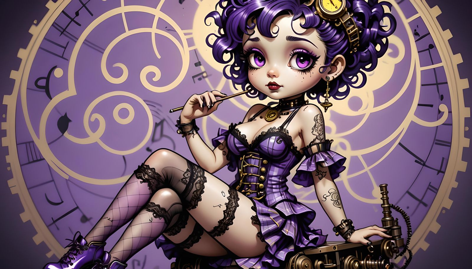 Steampunk Betty Boop Chibi with Musical Accents