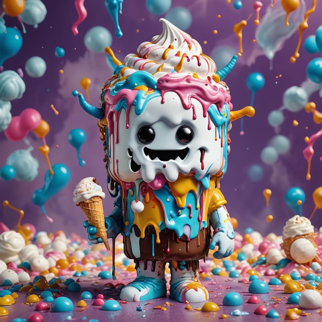 Marshmallow Monster with Ice Cream Cone, Pop Art Style
