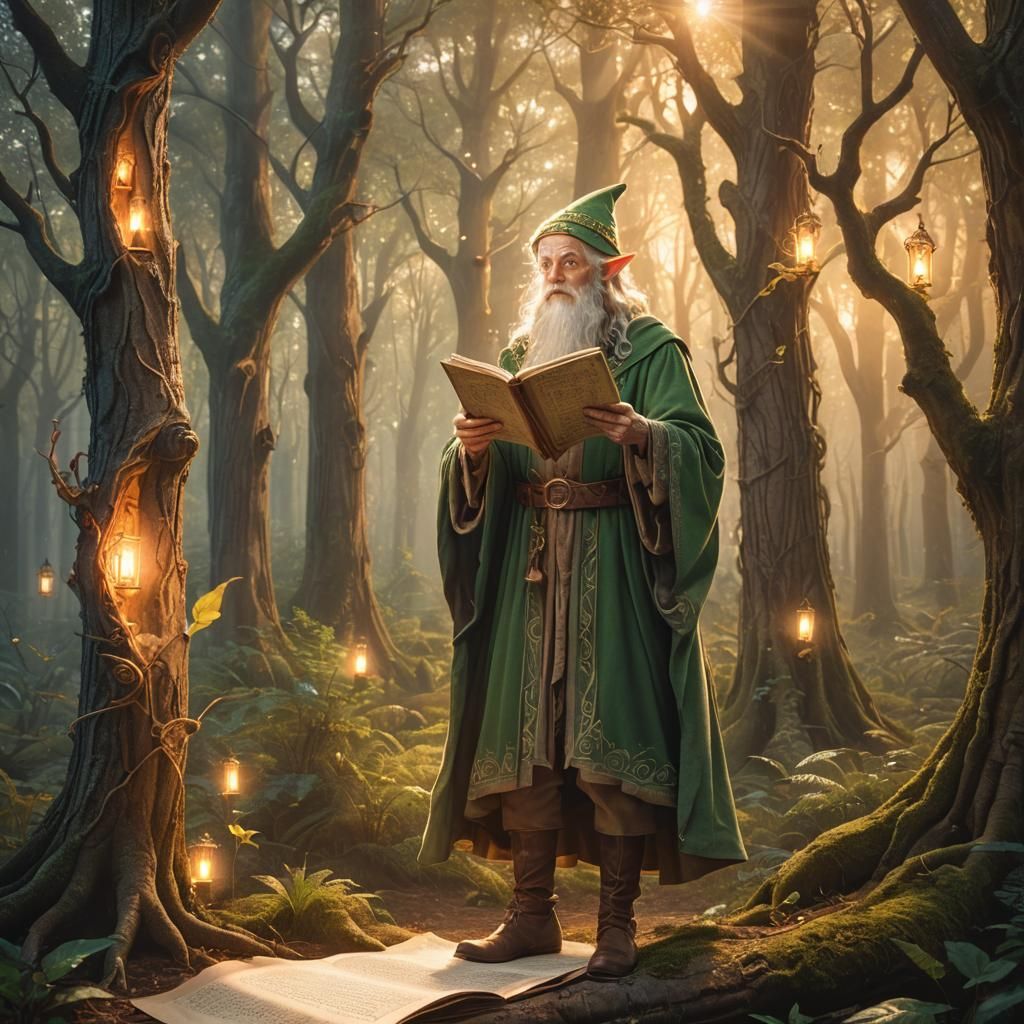 Elf and Wizard in Mystical Forest Illustration
