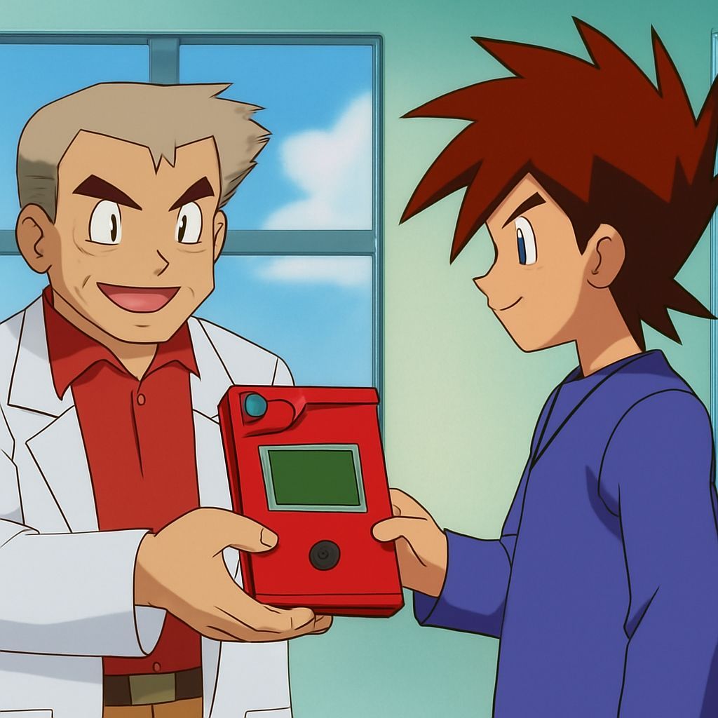Professor Oak Gives Pokédex to Gary