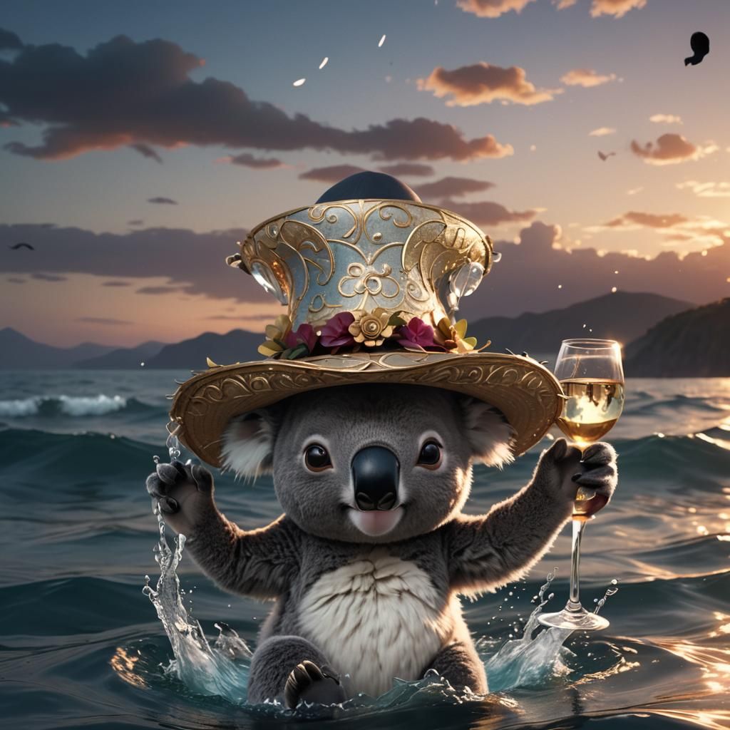Koala in Wineglass: 3D Anime Art