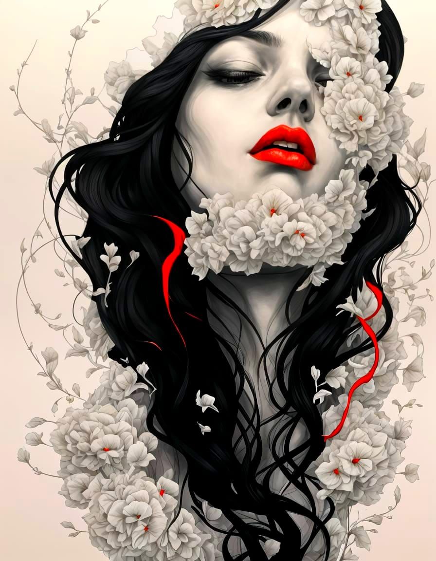 Monochrome Ghost Portrait with Red Highlights