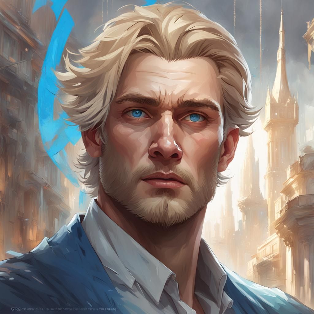 Handsome Blond Man Portrait in Hyperrealistic Style