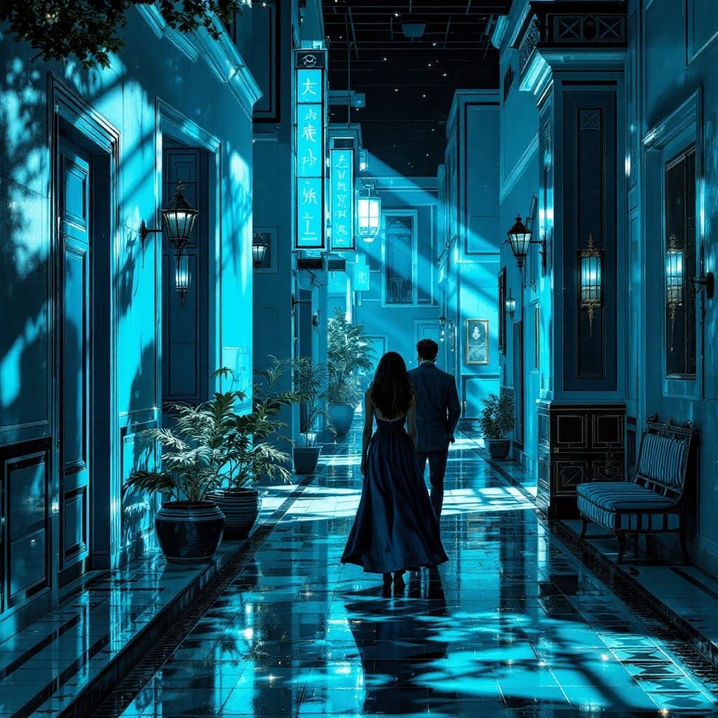 Egyptian Art Deco Fusion in Electric Blue