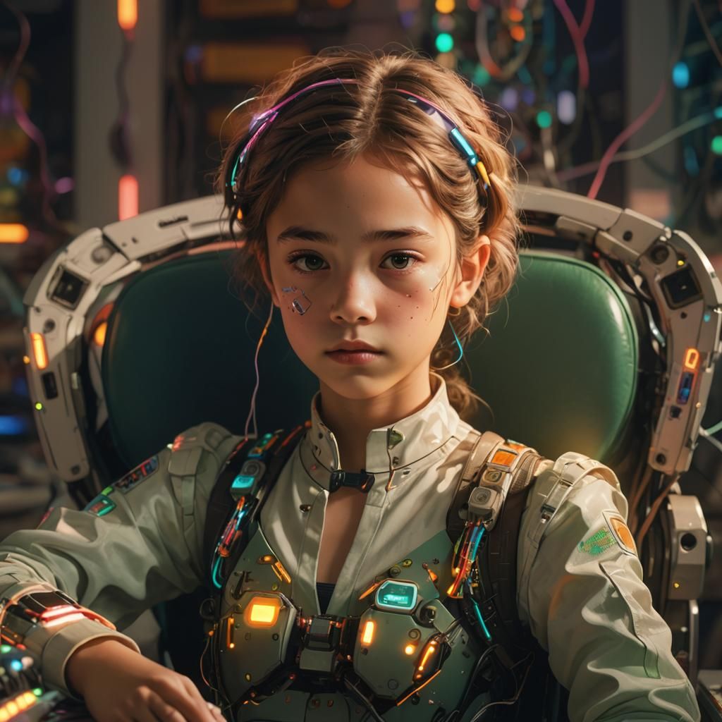 Futuristic Child Surrounded by Neon Tech: Concept Art