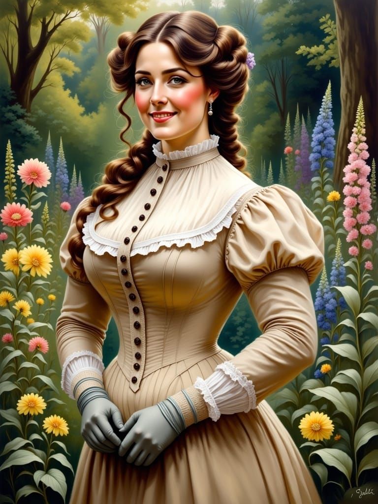 Victorian Beauty in a Whimsical Forest