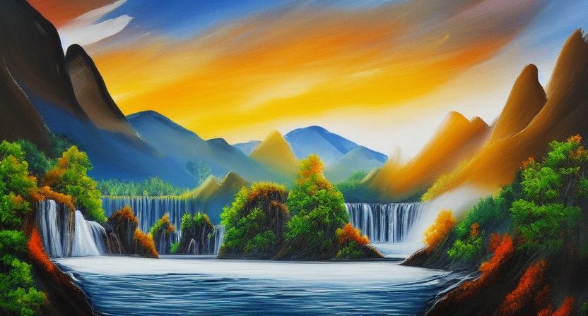 Sunrise Over Rugged Mountain Landscape Painting