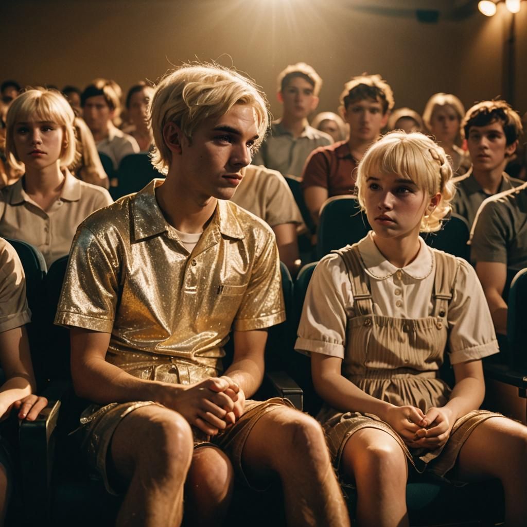 Cinematic Portrait of a Young Man in a Babydoll Dress, Golde...