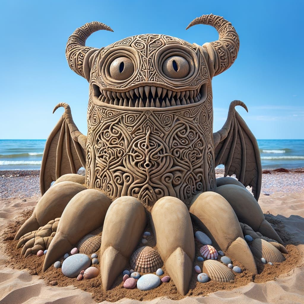 Whimsical Sand Sculpture of a Novel Beach Creature