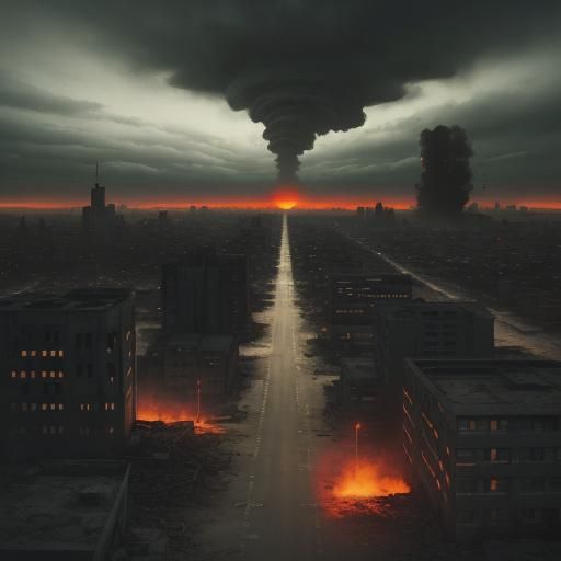 Dystopian Cityscape After Nuclear Fallout: Apocalyptic Photo...