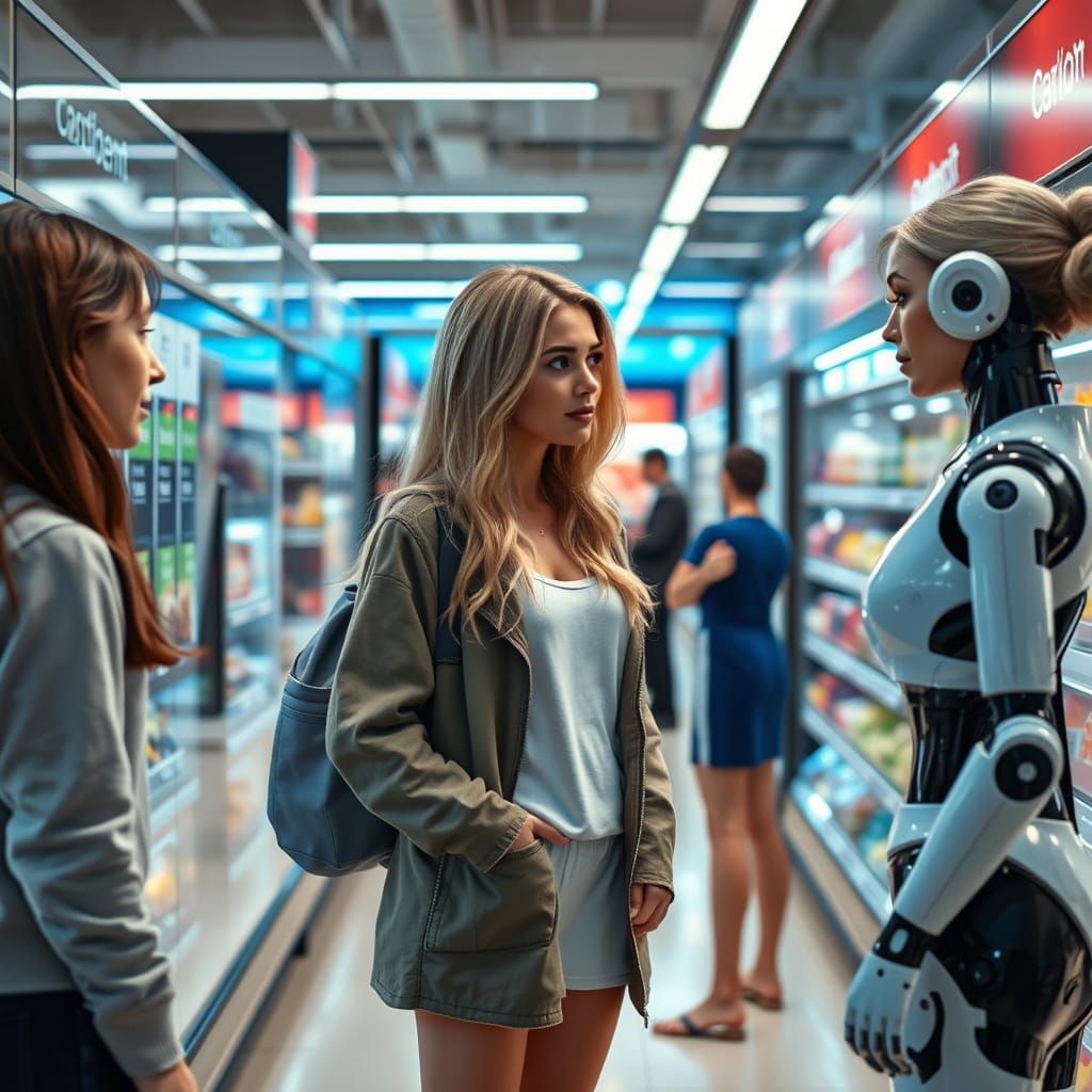 Futuristic Supermarket Scene with Hyperrealistic Detail