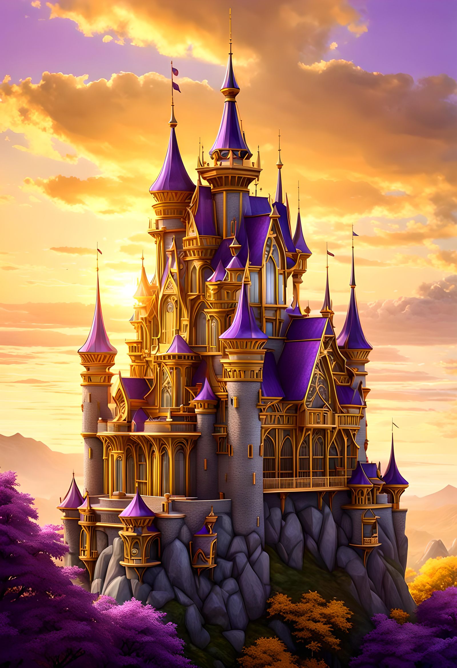 Vivid Amethyst and yellow castle
