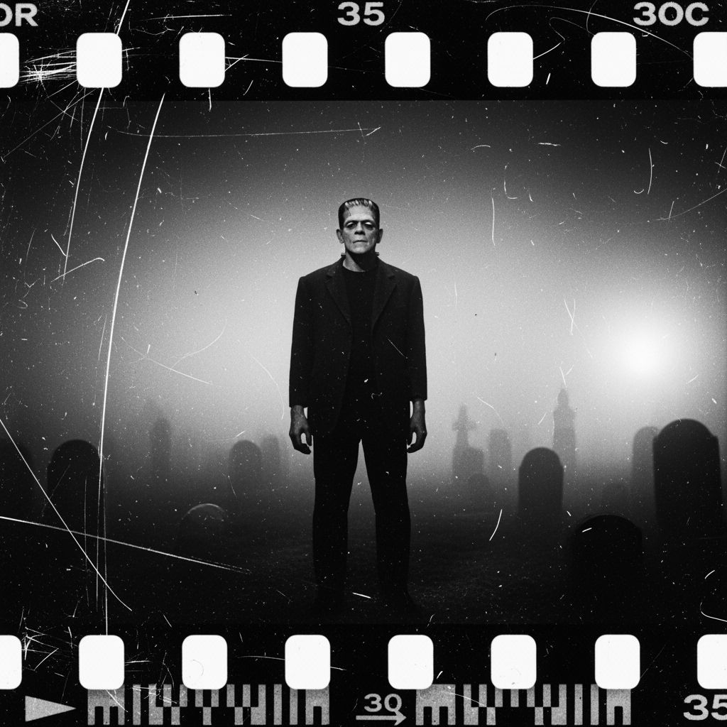 Frankenstein's Monster in Foggy Graveyard