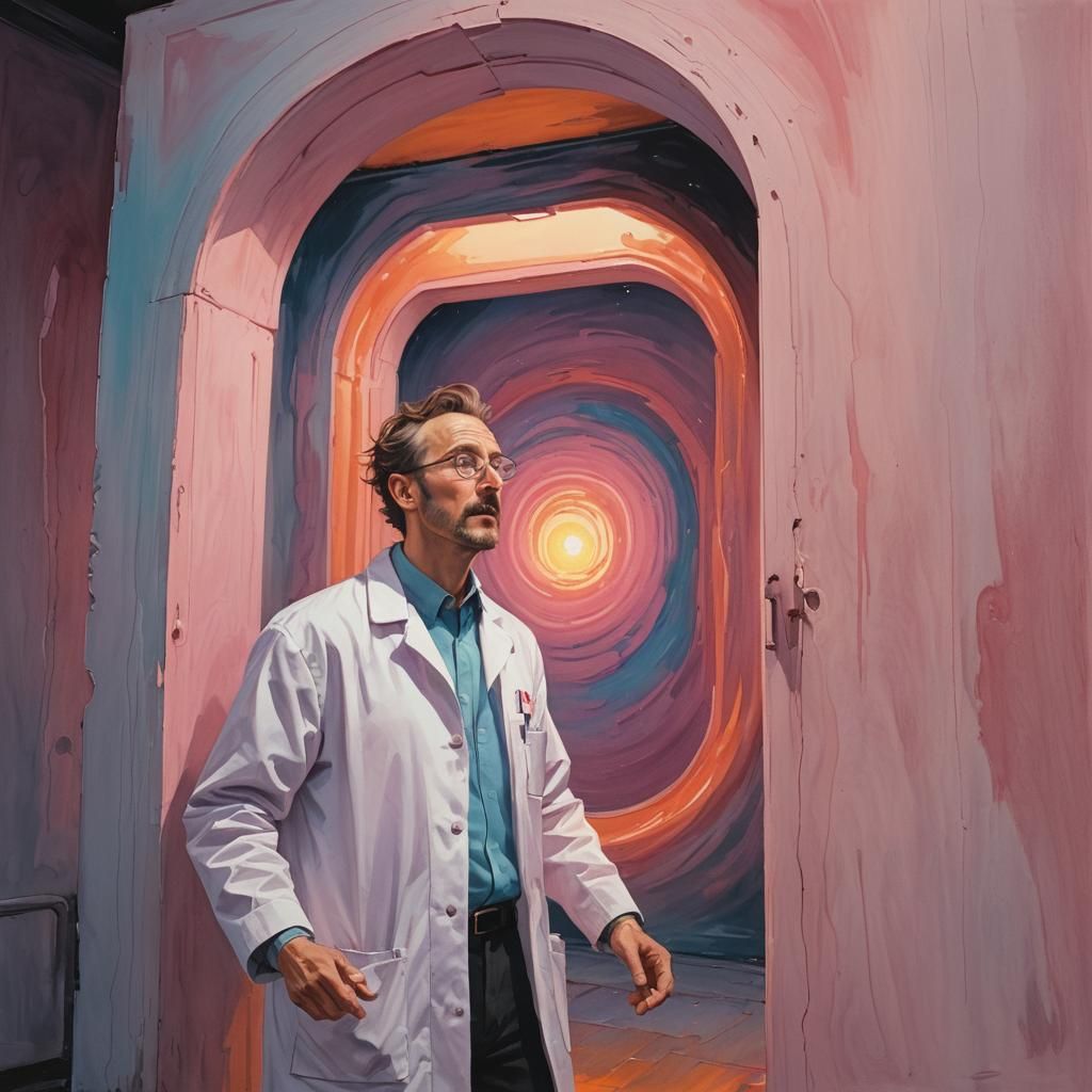 Scientist at Portal: Gouache Painting Inspired by Rothko