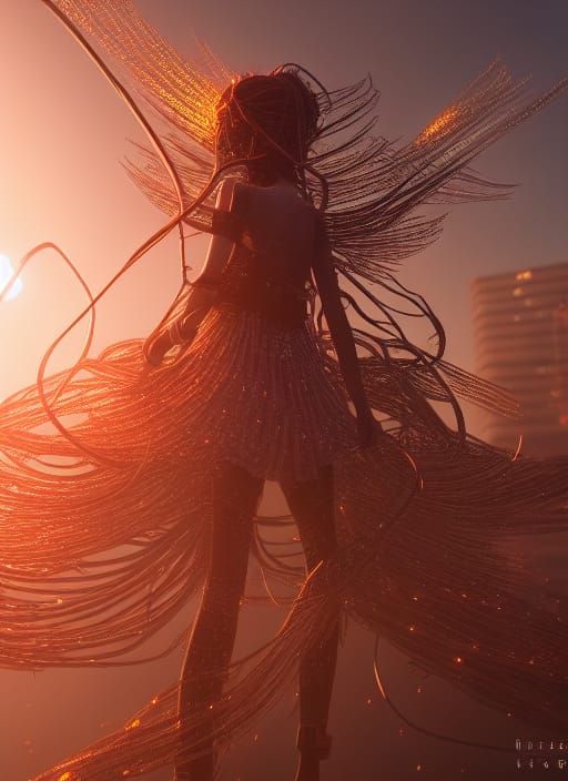 Fiery Dystopian Anime Scene with Dynamic Lighting