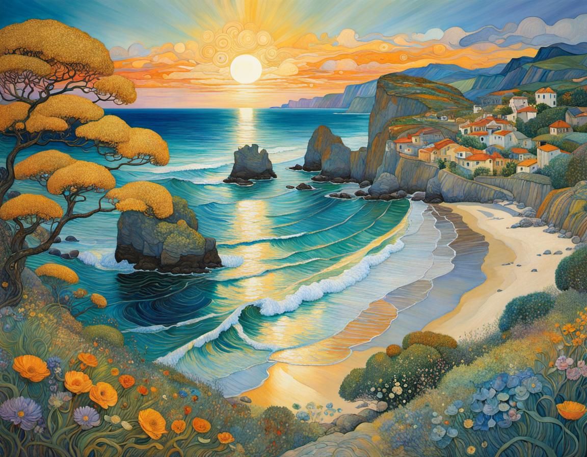 Ethereal Beach Scene in Minimalist Style