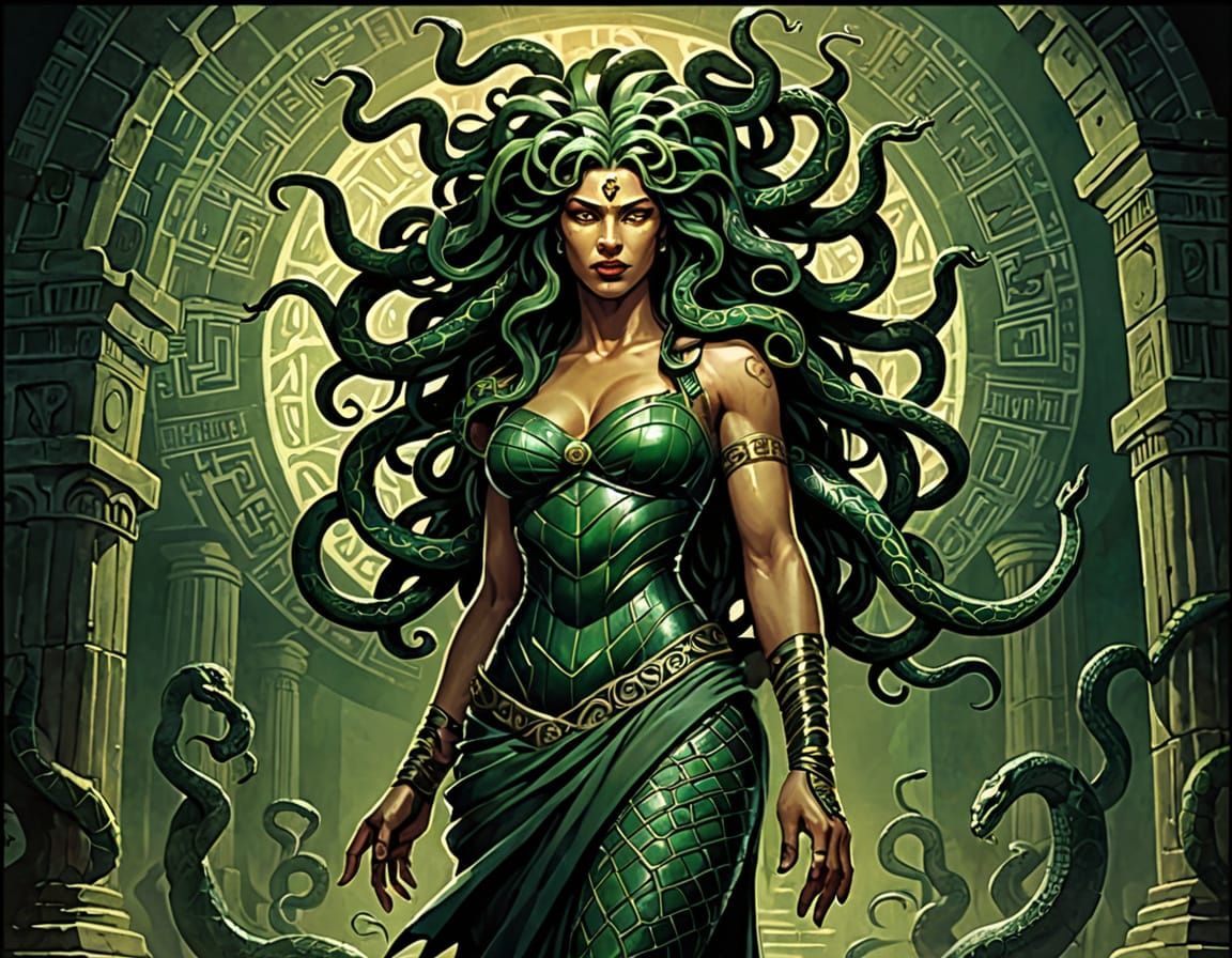Dark Fantasy Medusa in Ancient Greek Temple, Inspired by Mar...