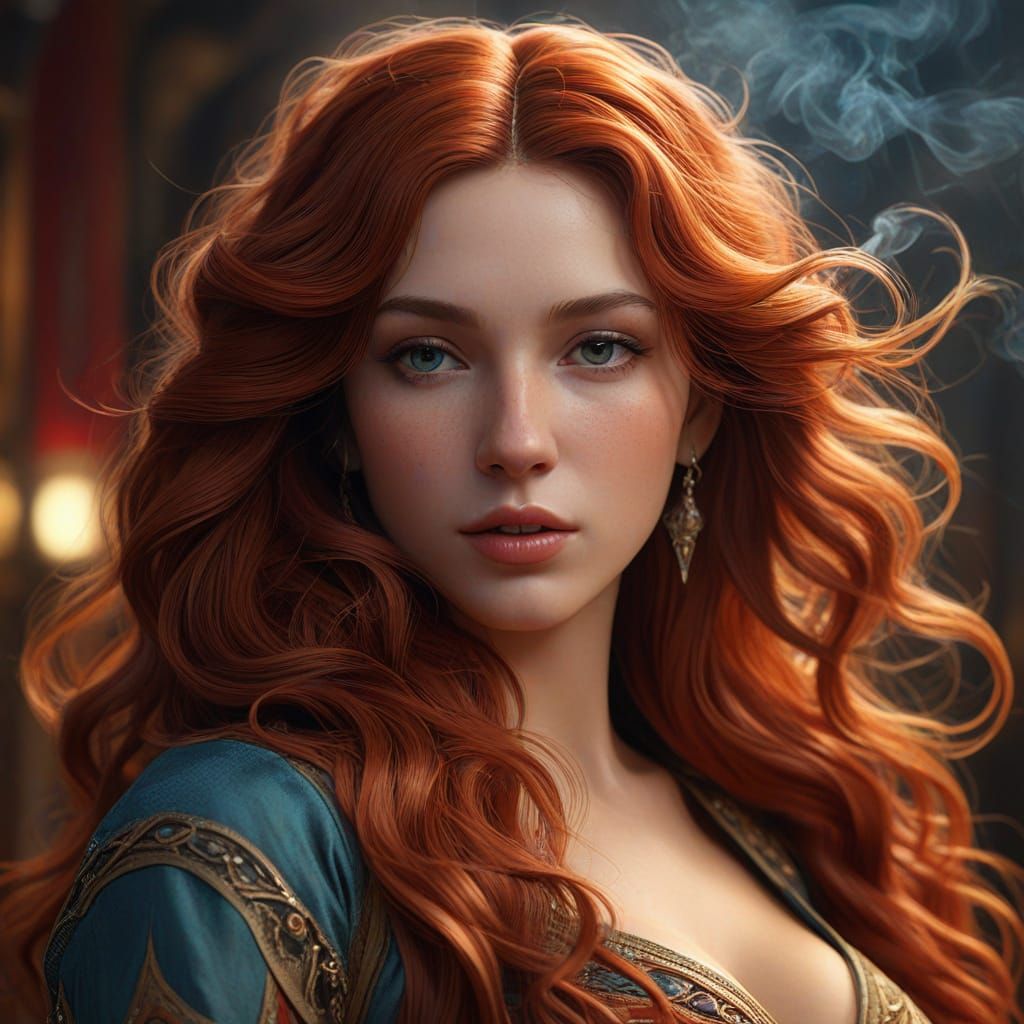 Hyperrealistic Portrait of a Young Woman in a Smoke-Filled R...