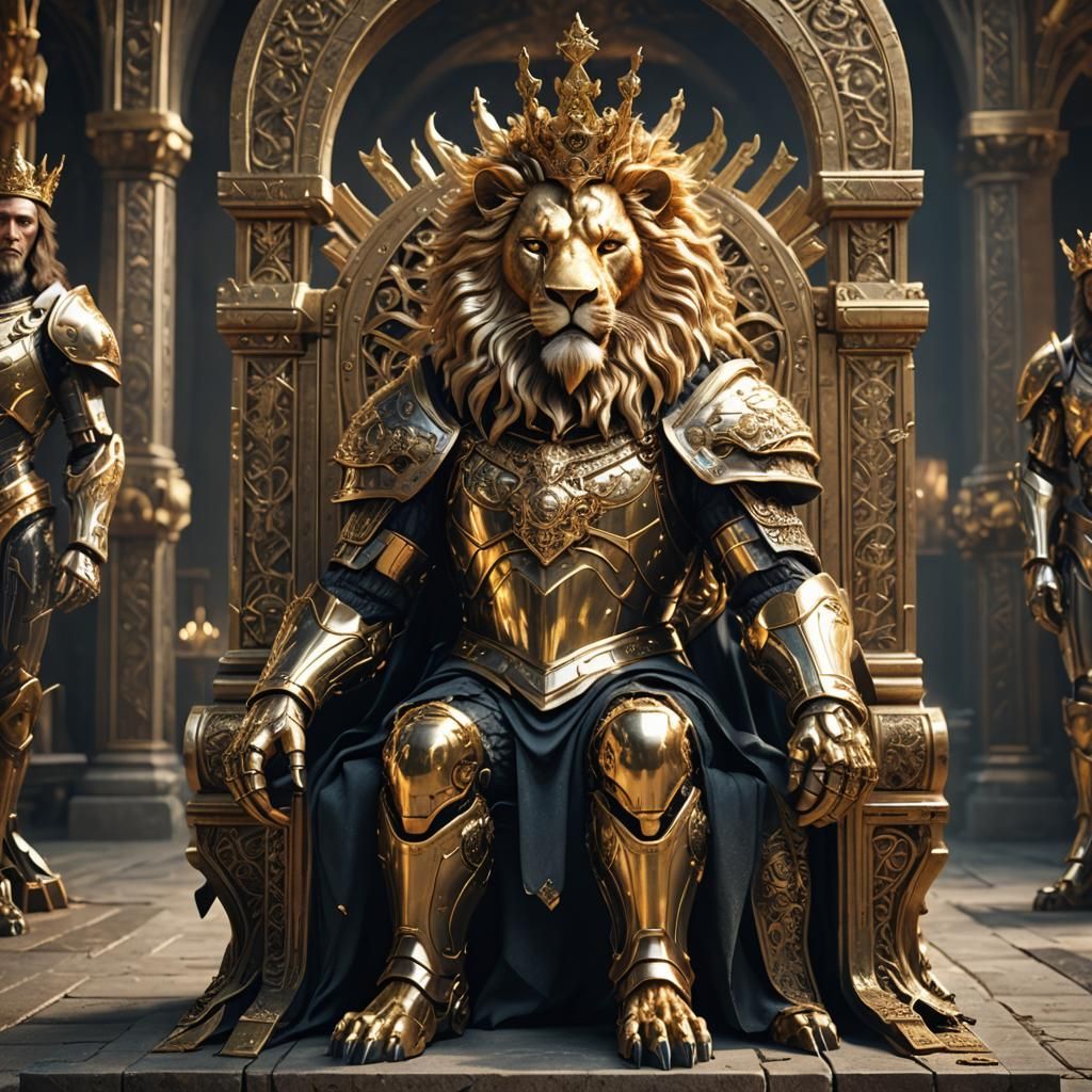 Lion Humanoid King on Throne: Sci-Fi Epic