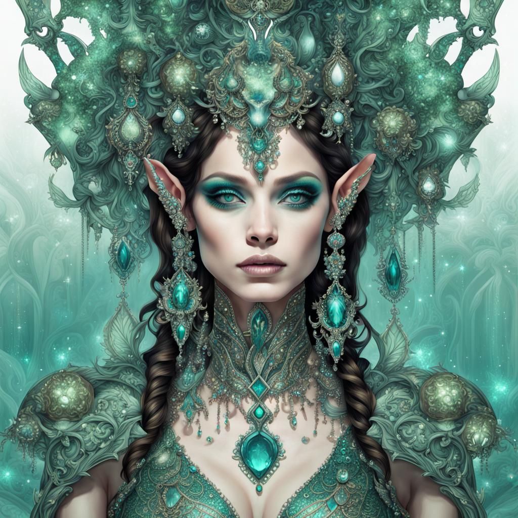 Gothic Alien Goddess in Whimsical Wonderland